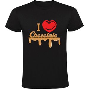 I Love Chocolate Heren T-shirt | chocolade | puur | melk | cacao | lekkernij | snoep | snoepgoed | Zwart