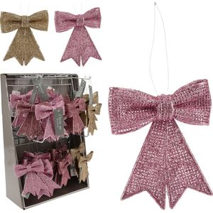 Kerst - Kerstdecoratie - Strik - Hangers - Glitter - Set van 8 - Hangdecoratie