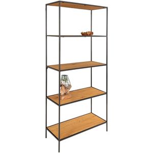 Van den Berg | wandplank | zwart | staal en eikenhout | 80x36x170 cm | wandkast | wandkast industrieel | boekenkast | open wandkast | houten kast | voorraad kast | Wood Selections