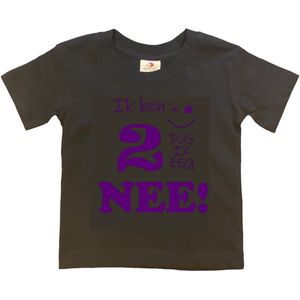 T-shirt Kinderen ""Ik ben 2 dus ik zeg NEE!"" | korte mouw | zwart/paars | maat 86/92
