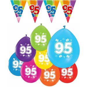 Feestpakket 95 jaar / 8 ballonnen en 1 vlaggenlijn 10 meter - Versiering Slinger Feestdecoratie Decoratie Verjaardag Jubileum Ballon Feest