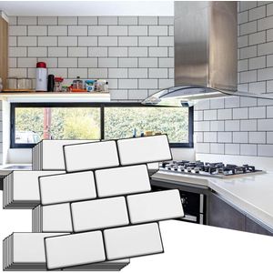 Schil en plak backsplash - 10 stuks verdikte zelfklevende metrotegels - keuken badkamer wit