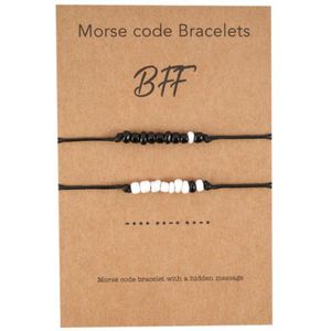 Armbanden set - BFF - Best Friends Forever - Vriendschap - Morse Code - Zwart/wit - Unisex - Lieve Jewels