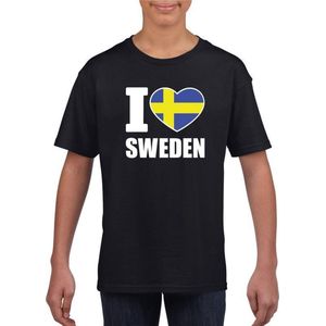 Zwart I love Zweden fan shirt kinderen 134/140