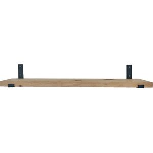 GoudmetHout Massief Eiken Wandplank - 140x25 cm - Industriële Plankdragers L-vorm Up - Staal - Mat Blank - Boekenplank