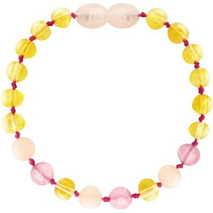 Wild Sun Barnsteen Armband Volwassene - Amber Enkelbandje Kind - Baltische Barnsteen – 19 cm - Lemon / Rose Quartz / Pink Jade