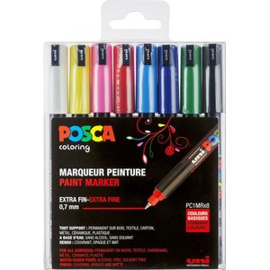 Krijtstift - Fineliner - Universele Marker - Standaard Kleuren - Uni Posca Marker - PC-1MR - 0,7mm - 8 stuks