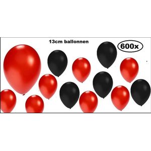 600x Mini ballon metallic Zwart en rood 5 inch(13cm)
