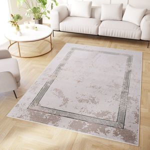 Tapiso Crystal Vloerkleed Grijs Laagpolig Frame Modern Tapijt Maat- 160x220