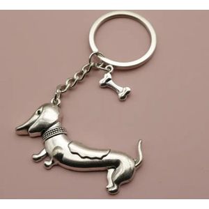 Teckel - sleutelhanger - teckelsleutelhanger - sleutelhanger met ring - bedel - bedelsleutelhanger - ringsleutelhanger - hond - zilver - tashanger