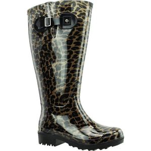 Regenlaars Bruin Beige Leopard WIDE WELLIES Kuitomvang 50 cm cm XXL maat 40