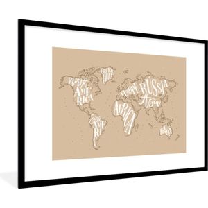 Fotolijst incl. Poster - Wereldkaart - Letters - Wit - 120x80 cm - Posterlijst