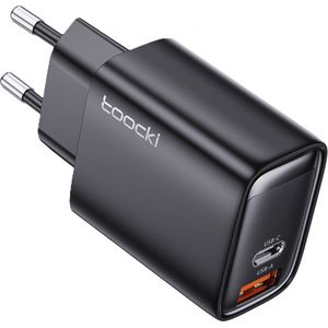 Toocki Oplader 33W 'Quick Charge 4.0' - USB-C PD & USB-A Poort - 33Watt Snellader GaN - Power Delivery - Quick Charge - Tot 4 Keer Sneller - Tegelijkertijd Opladen - voor alle Smartphones, Tablets en Laptops geschikt - ZWART