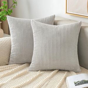 Kussenslopen Corduroy Vierkante Sierkussenslopen Gestreepte Zachte Sham Thuis voor Sofa Bank Slaapkamer Decoratieve Kussenslopen 18x18 Inch 45x45cm Set van 2 Zilver