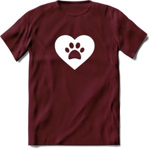 Cat Love Paw - Katten T-Shirt Kleding Cadeau | Dames - Heren - Unisex | Kat / Dieren shirt | Grappig Verjaardag kado | Tshirt Met Print | - Burgundy - XL