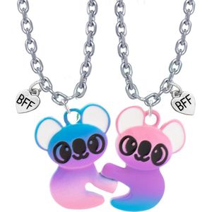 Bixorp Friends BFF Ketting voor 2 met Blauwe & Paarse Koala's - Zilverkleurig Koord - Vriendschapsketting Cadeau