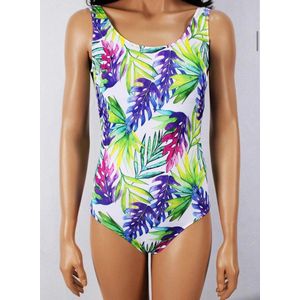 Tropische balderen print badpak- Dames Zwempak Swimsuit 414- Wit groen- Maat 44