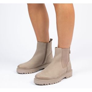 Manfield - Dames - Taupe leren chelsea boots - Maat 36