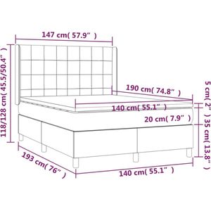 vidaXL - Boxspring - met - matras - stof - crèmekleurig - 140x190 - cm