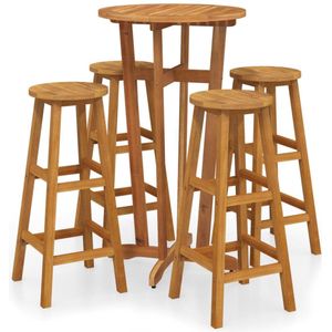 vidaXL 5-delige Tuinbarset massief acaciahout - Bartafel - Bartafels - Statafel - Hoge Tafel