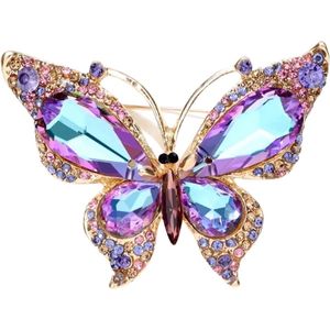 Broche Sierspeld Vlinder Blauw Lila 6.3 cm / 4.6 cm / Blauw Lila Roze Goud