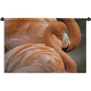 Wandkleed Flamingo  - Twee flamingo's die naast elkaar staan Wandkleed katoen 180x120 cm - Wandtapijt met foto XXL / Groot formaat!