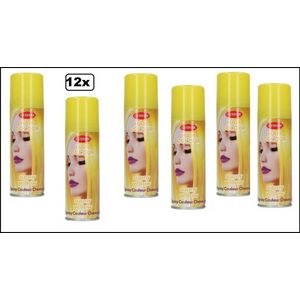 12x Haarverf/haarspray geel 125 ml – Sunny Yellow - Festival thema feest carnaval haar kleurspray party