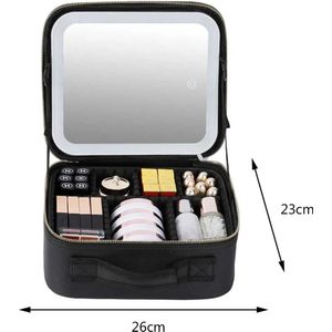 Make Up Koffer - Make up tas - Make-up tas voor op koffer - Inclusief hengsel - Beautycase - Met Verlichte LED Spiegel - Touchscreen - 23 x 26 x 15 cm - Opbergtas Make-Up - Reistas - Zwart