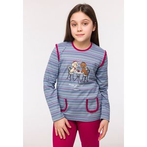 Woody pyjama meisjes/dames - multicolor gestreept - labradoodle - 242-10-PLG-S/961 - maat 140