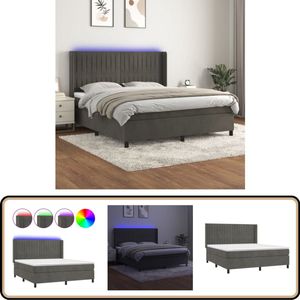 vidaXL Boxspring - Fluweel - Donkergrijs - 180x200 cm Boxspring Bed - Fluweel Bed - Led Bed - King Size Bed - Groot Bed