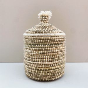 Berber mandje met pluim medium wit
