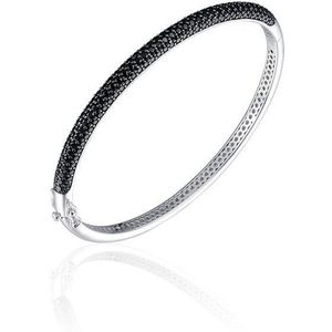 Jewels Inc. - Armband - Bangle Half Bol gezet met Zwart Zirkonia - 4mm Breed - Maat 64 - Gerhodineerd Zilver 925