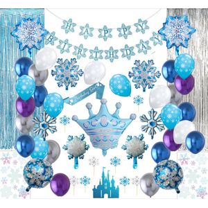 143 Stuks prinesjes thema Verjaardag Decoratie Versiering – Feestpakket met ballonnen, cupcake toppers, slingers, vlaggenlijn - Kinderfeestje Meisje - Decoratie voor prinsessenfeest - Sneeuwprinses