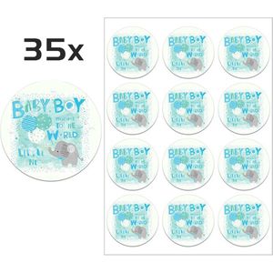 DW4Trading Geboorte Sticker Welcome To The World Baby Boy - Envelop - Sluitsticker -  Babyshower - 35 Stuks – Ø 3,5 cm