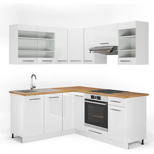 Vicco Fame-Line Hoekkeuken – 190 x 60 cm , WB Eik Wit hoogglans/wit , WB Eik