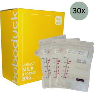 Boboduck - Moedermelk bewaarzakjes - 30 stuks - Borstvoeding bewaarzakje - Melkzakjes - 200 ml - Met dubbele sluiting en schenktuit