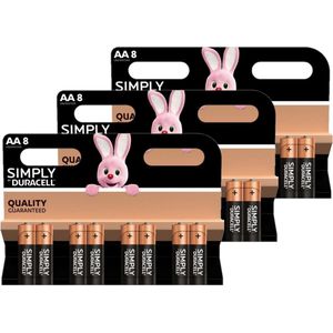 24x Duracell AA Simply batterijen 1.5 V - alkaline - Lr6 Mn1500 - Batterijen pack