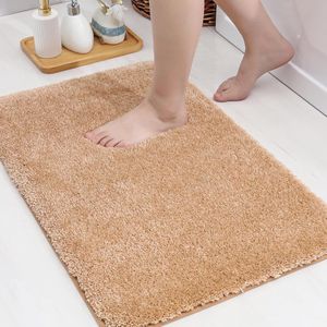 Microvezel badmat, 40 x 60 cm, superzacht en absorberend, antislip, machinewasbaar, voor douche, bad en slaapkamer, 100% polyester, beige