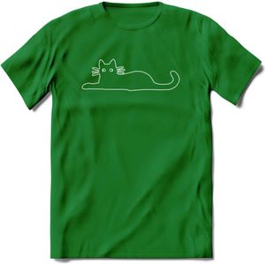 Gekke Kat - Katten T-Shirt Kleding Cadeau | Dames - Heren - Unisex | Dieren shirt | Grappig Verjaardag kado | Tshirt Met Print | - Donker Groen - XL