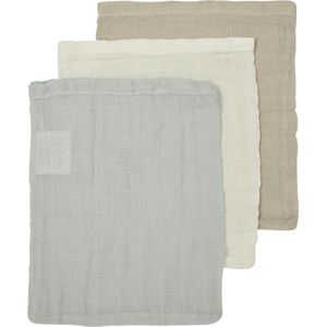 Meyco Baby Uni washandjes - 3-pack - hydrofiel - offwhite/light grey/sand - 20x17cm