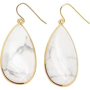 Witte edelstenen oorbellen Big Teardrop Howlite Gold - edelstaal - goud - wit - howliet - oorhangers - druppel