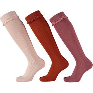 Apollo - Kniesokken - Girls - 3-pack - Broderie - Maat 27/30