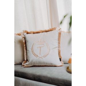 Embroidered pillow / personalised pillow / monogram pillow / decorative cushion 40x 40 beige velvet letter T