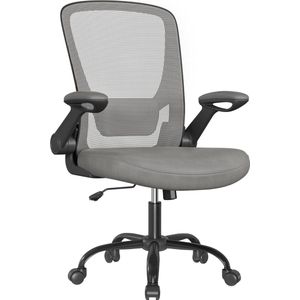 Ergonomische Canvas Bureaustoel, Fauteuil, Gewatteerde Lendensteun, Schommelmechanisme, 53 cm Brede Zitting, Inklapbare Armleuningen, Dove Grijs