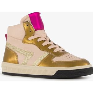 Groot hoge leren meisjes sneaker roze goud - Maat 34 - Uitneembare zool