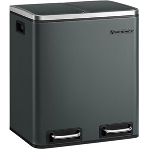 Signature Home Prullenbak - Afvalemmer 30L - afvalscheiding - metalen afvalemmer - pedaalemmer met binnenbakken en handgrepen - afvalscheidingssysteem - 2 x 15 liter - softclose -luchtdicht - groengrijs