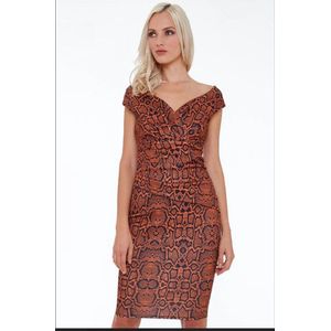 Stretch jurk zware kwaliteit terracotta kleur panter motief