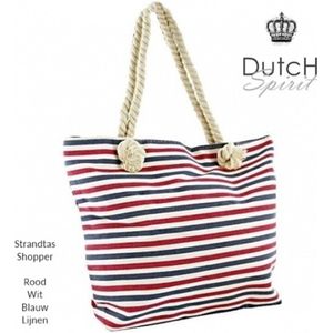 Dutch Spirit - Katoen / Linnen Shopper / Strandtas - Stripes - Rood / Wit / Blauw - Katoen / Linnen - 10 x 34 x 35 cm – casual beach shopping