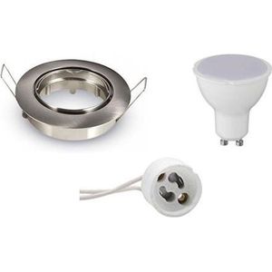 LED Spot Set - Aigi - GU10 Fitting - Inbouw Rond - Mat Chroom - 6W - Warm Wit 3000K - Kantelbaar Ø82mm