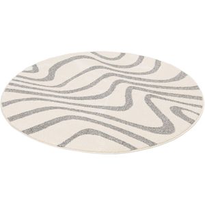 Vloerkleed Coco - Wave - rond - 160cm - hoog-laag 3D effect - kleur Creme & Antracite